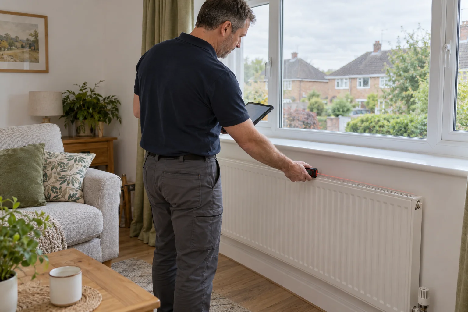 Illustrative scene of a domestic energy assessor at work